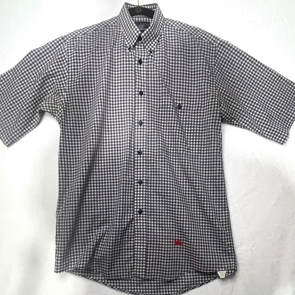 Vintage Burberrys Button Down  Mens M Blue White Gingham Short Sleeve USA Knight